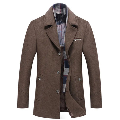 Fleece-Lined Coat with Plaid Collar for Men