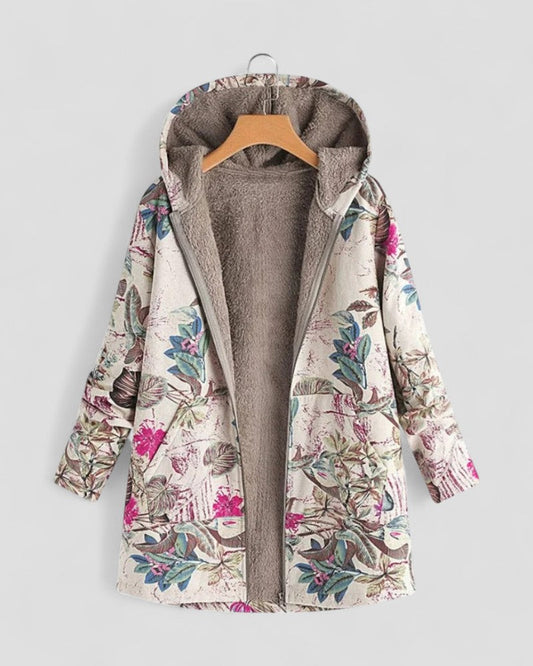 Floral Print Fleece Jacket with Hood and Soft Lining