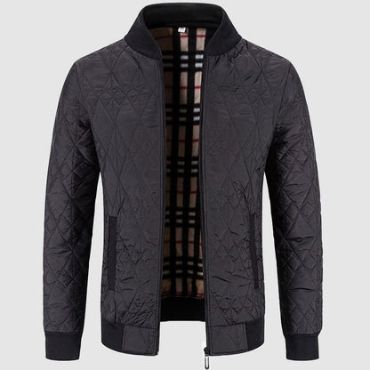 Men’s Quilted Full Zip Bomber Jacket with Plaid Lining