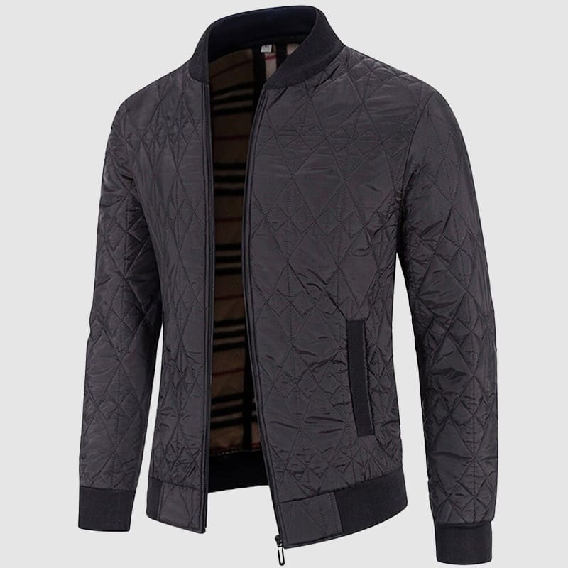 Men’s Quilted Full Zip Bomber Jacket with Plaid Lining