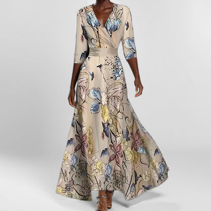 Freya – Women’s Long Floral Dress with Deep V Neck