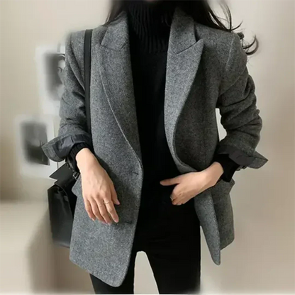 Slim Fit Grey Ladies Jacket with Pockets - BritishElegance