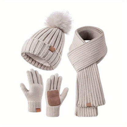 FrostAura | Stylish Cozy 3-in-1 Winter Accessories Set with Hat, Scarf, Gloves