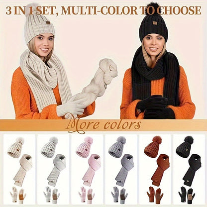 FrostAura | Stylish Cozy 3-in-1 Winter Accessories Set with Hat, Scarf, Gloves
