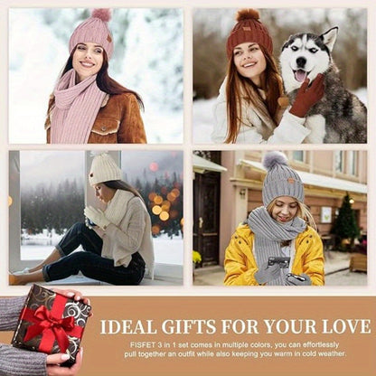 FrostAura | Stylish Cozy 3-in-1 Winter Accessories Set with Hat, Scarf, Gloves