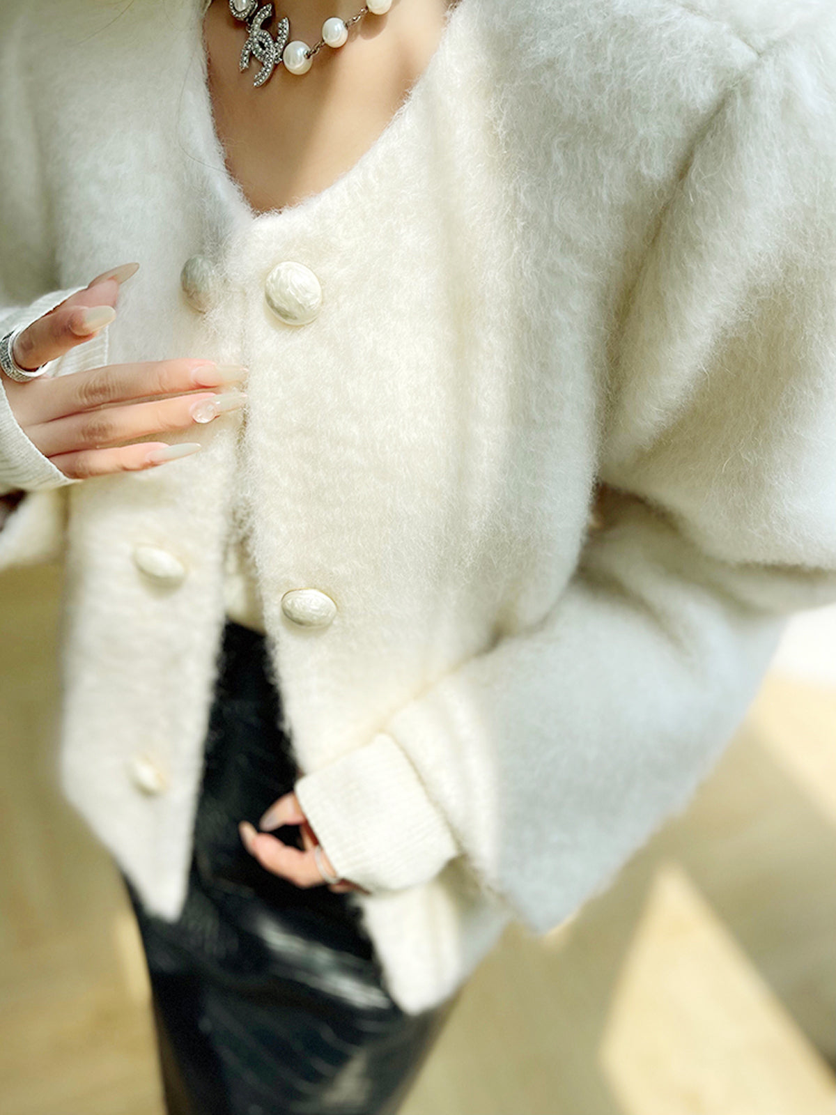 Louise | Fuzzy Button Short Wool Coat