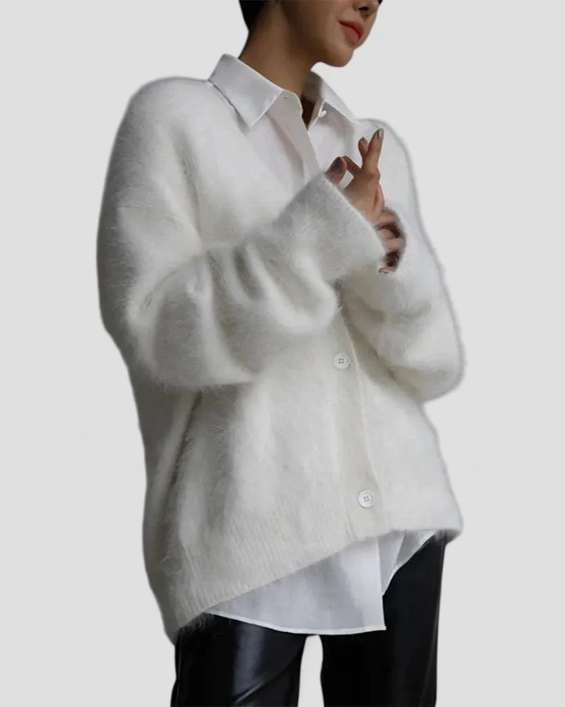 Fuzzy Knitted Button Up Cardigan