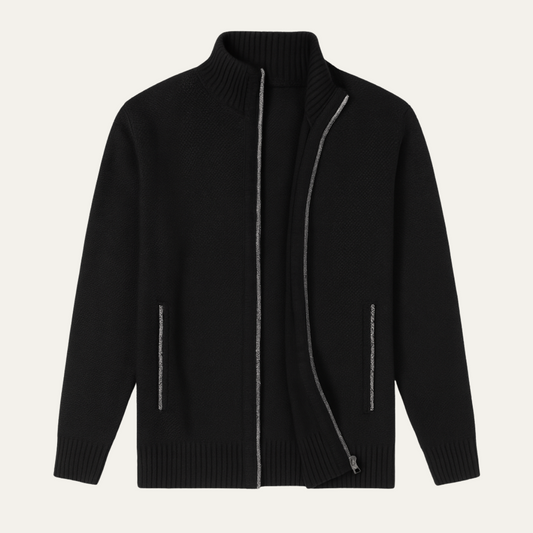 The Lyon Men's Stylish Wool Cardigan - Zip Up Knit Jacket