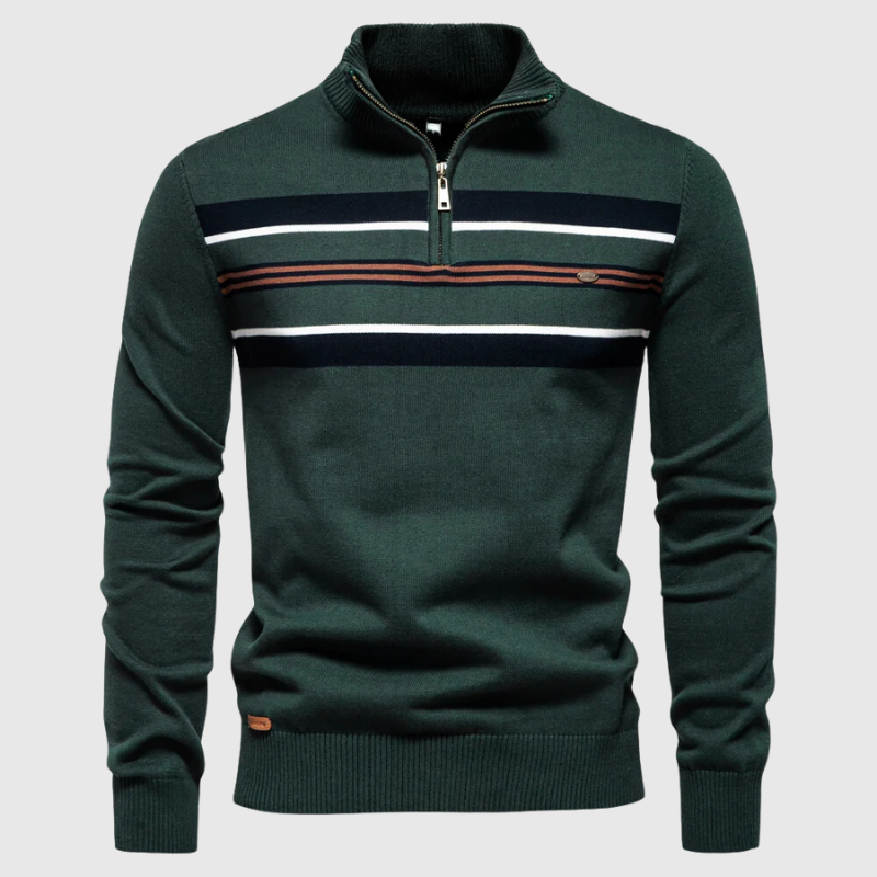 Men’s Modern Quarter Zip Stripe Knit Sweater