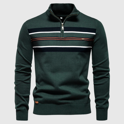 Men’s Modern Quarter Zip Stripe Knit Sweater