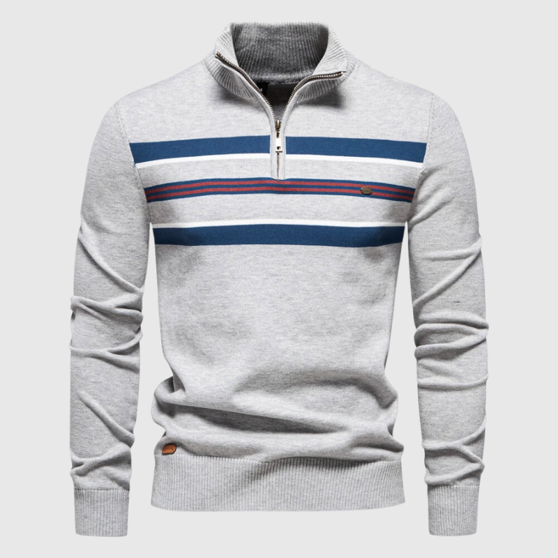 Men’s Modern Quarter Zip Stripe Knit Sweater