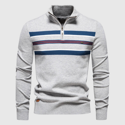 Men’s Modern Quarter Zip Stripe Knit Sweater