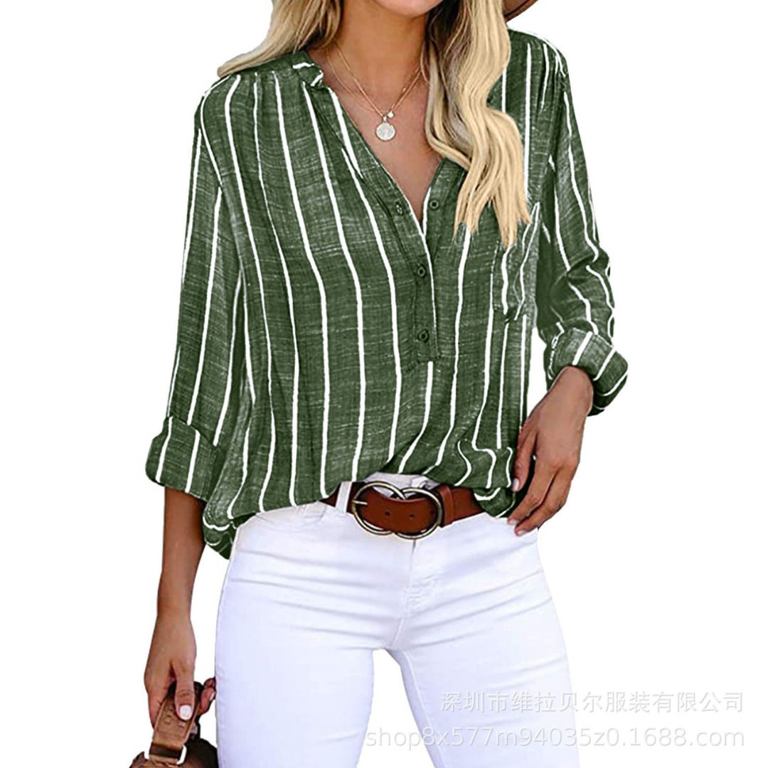 Cotton Blend Striped Shirt Women