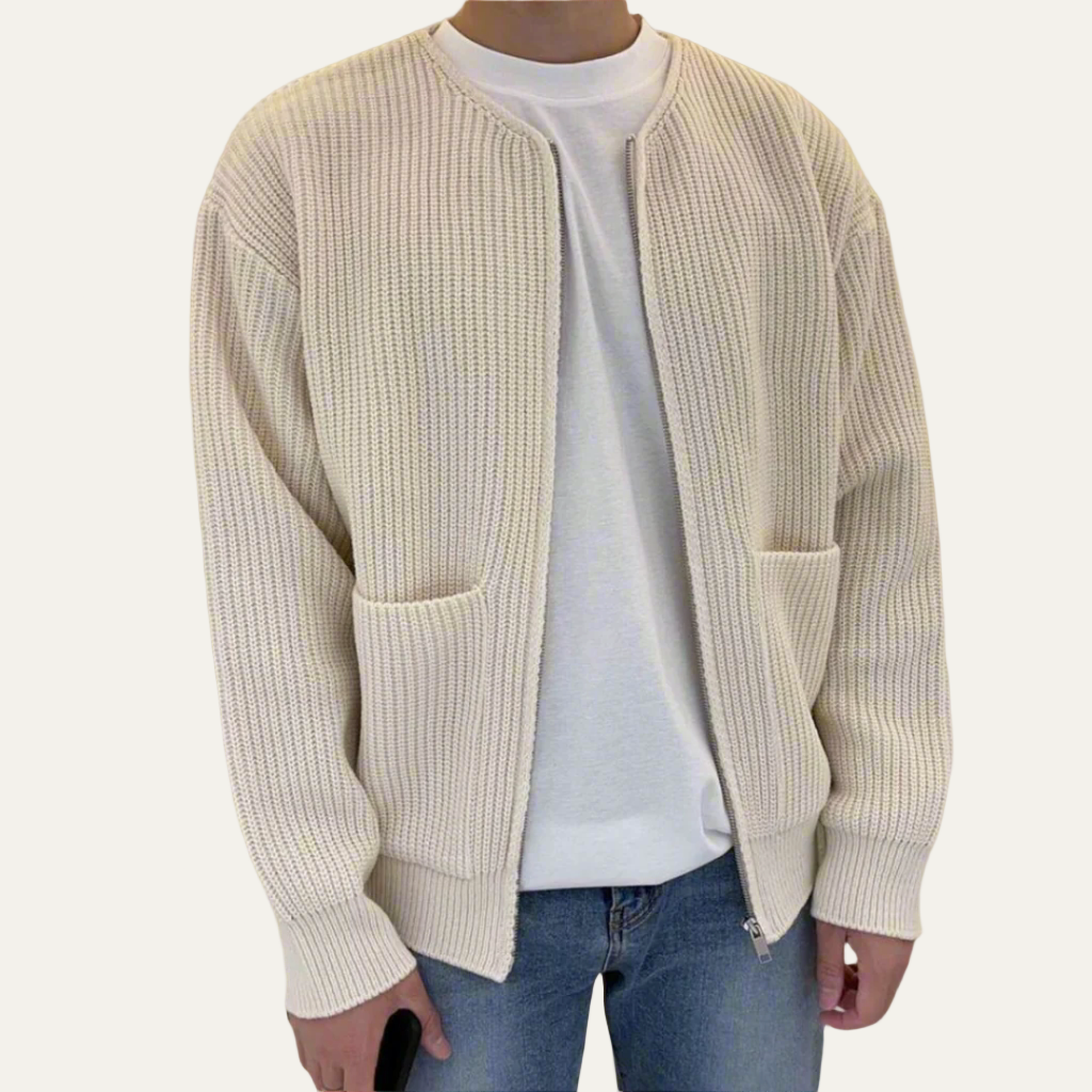 Men’s Relaxed Ribbed Knit Zip Cardigan