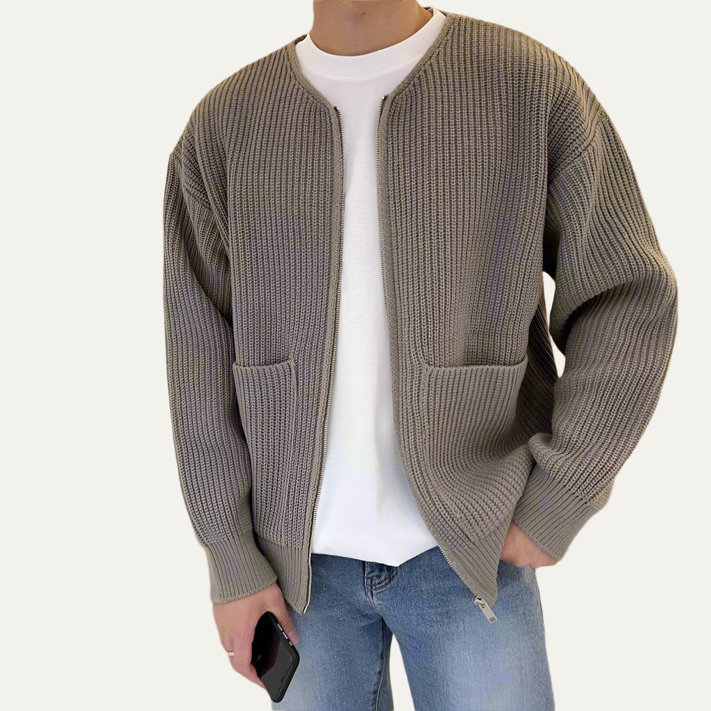 Men’s Relaxed Ribbed Knit Zip Cardigan
