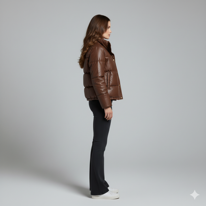 Shane | Puffer Jacket - Short Quilted Mock Neck Winter Outerwear for Women