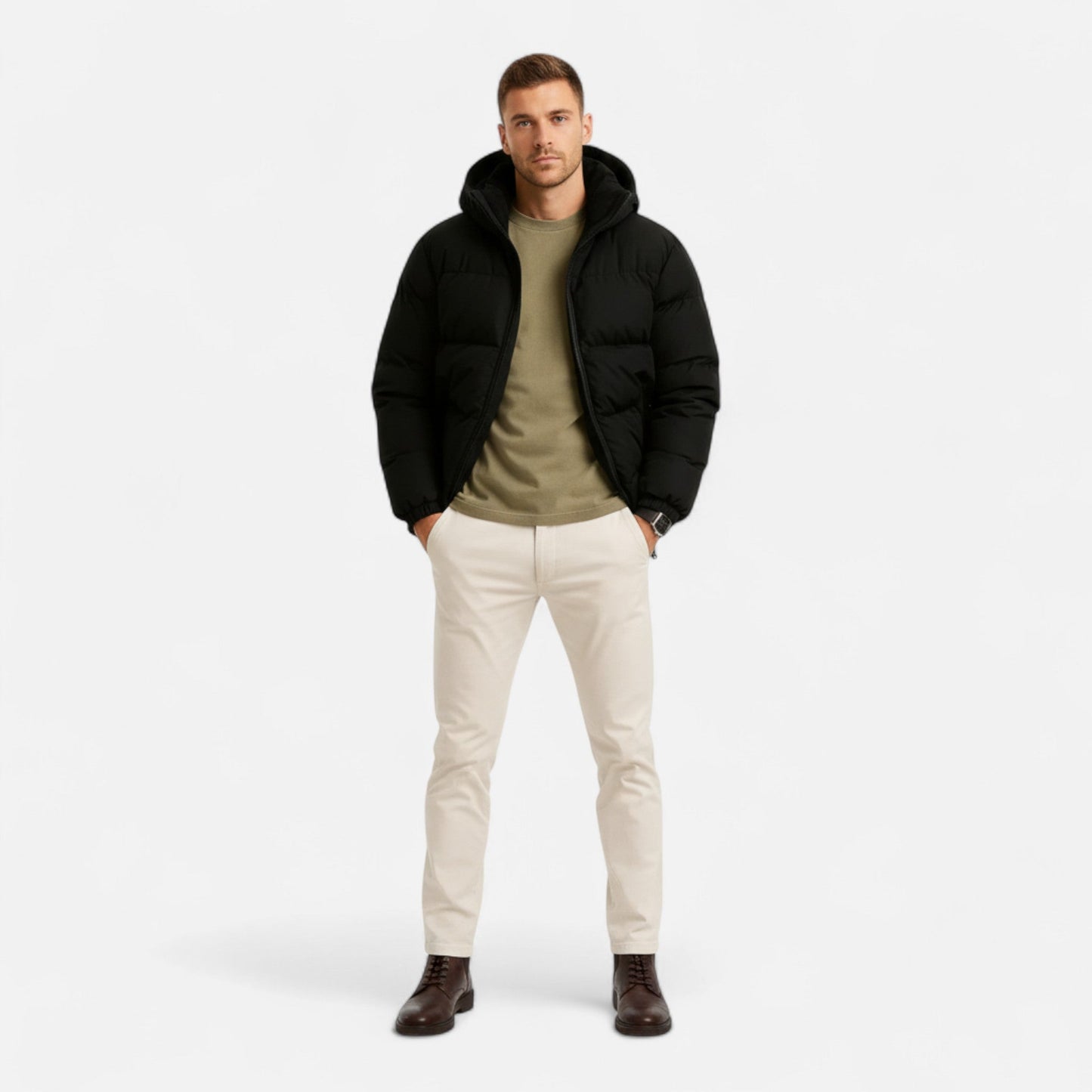 Men’s Puffer Jacket – Lightweight Hooded Insulated Elegance