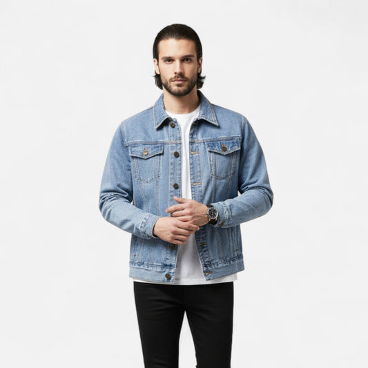 Classic Men's Denim Jacket - Retro Fall Cotton - BritishElegance