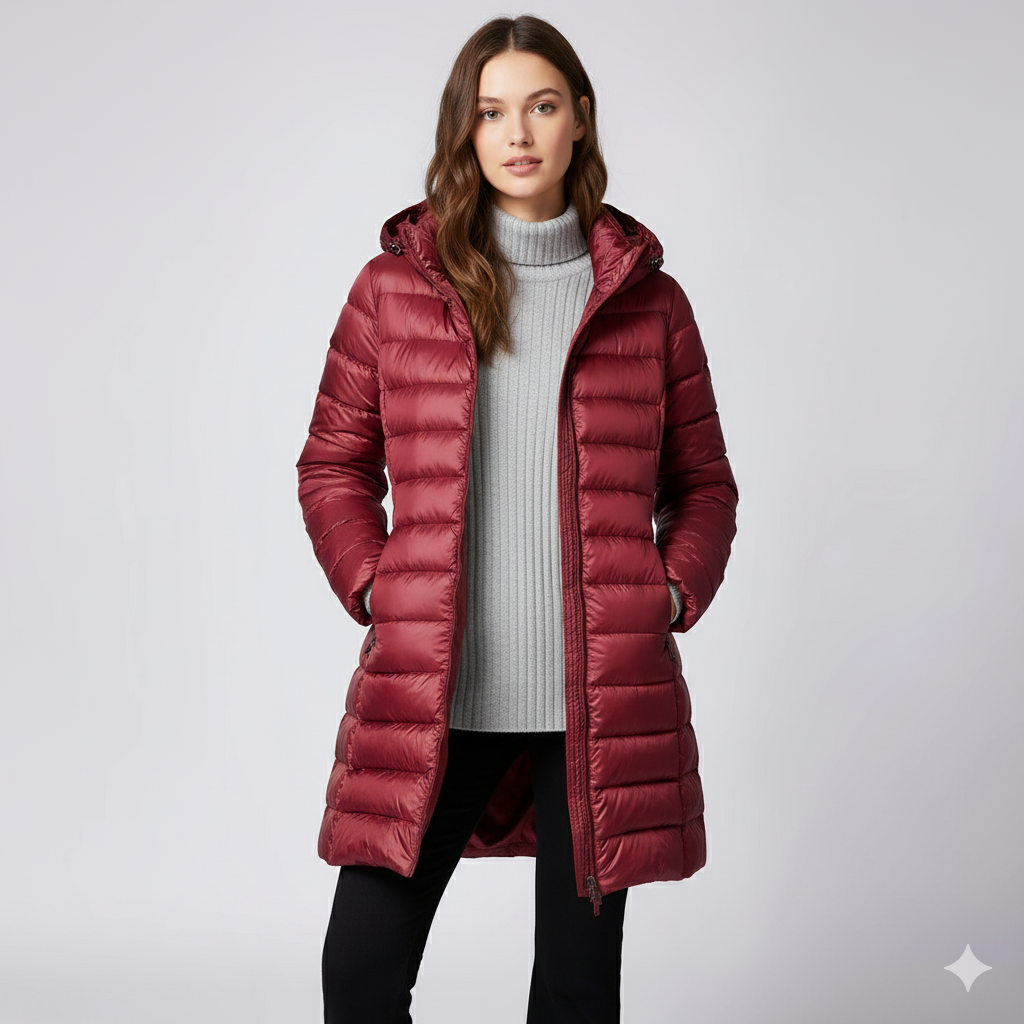 Camille | Padded Jacket - Long Hooded Quilted Water-Repellent Coat for Women