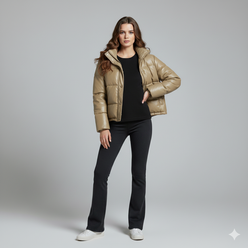 Shane | Puffer Jacket - Short Quilted Mock Neck Winter Outerwear for Women