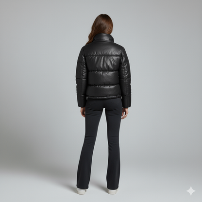 Shane | Puffer Jacket - Short Quilted Mock Neck Winter Outerwear for Women