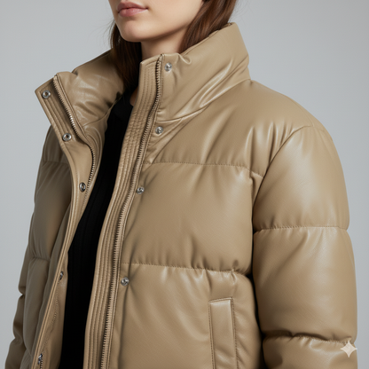 Shane | Puffer Jacket - Short Quilted Mock Neck Winter Outerwear for Women