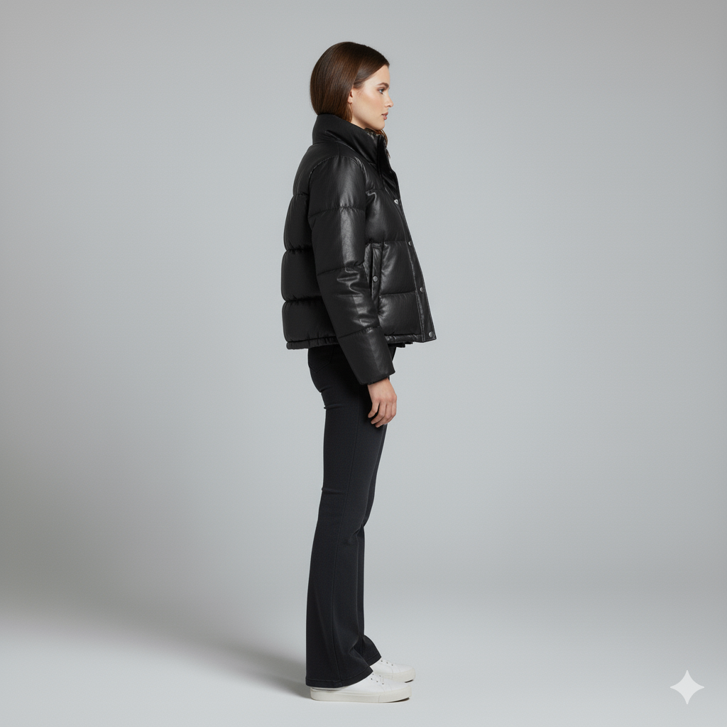 Shane | Puffer Jacket - Short Quilted Mock Neck Winter Outerwear for Women