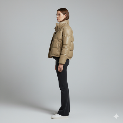 Shane | Puffer Jacket - Short Quilted Mock Neck Winter Outerwear for Women