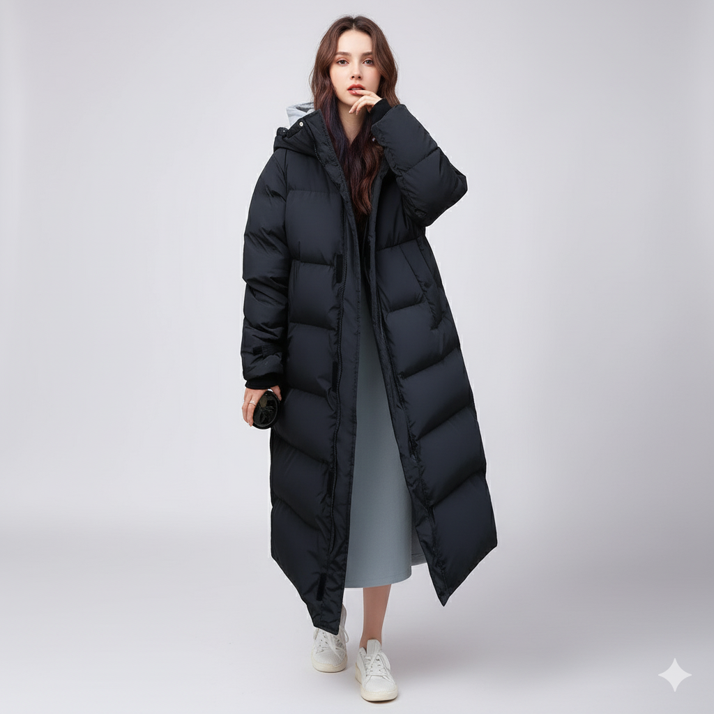 Karen | Puffer Jacket - Long Fit Winter Outerwear with Pockets for Women
