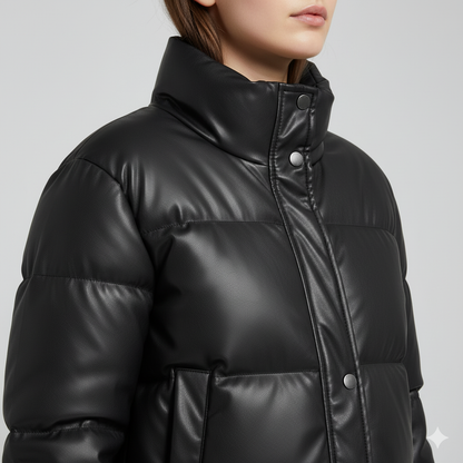 Shane | Puffer Jacket - Short Quilted Mock Neck Winter Outerwear for Women