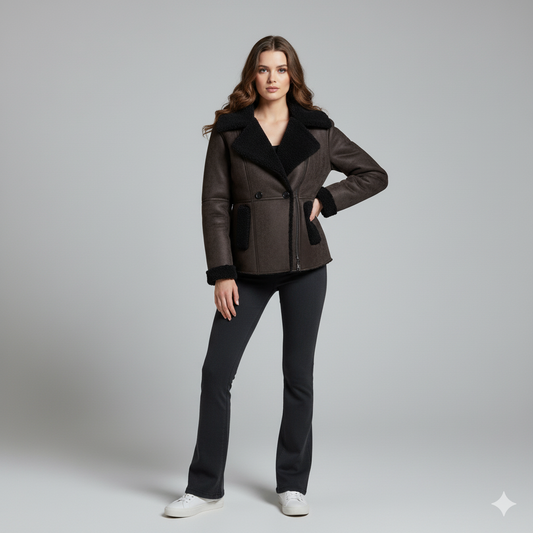 Carolina | Leather Autunn Jacket - Wide-Collar Outerwear with Plush Lining for Women