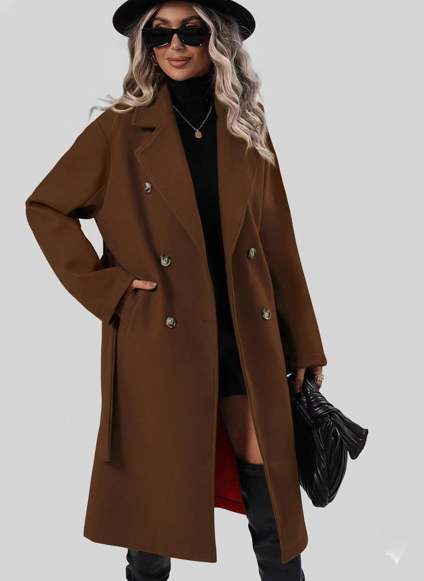 Sienna A-Line Trench Coat | Double-Breasted Belted Coat