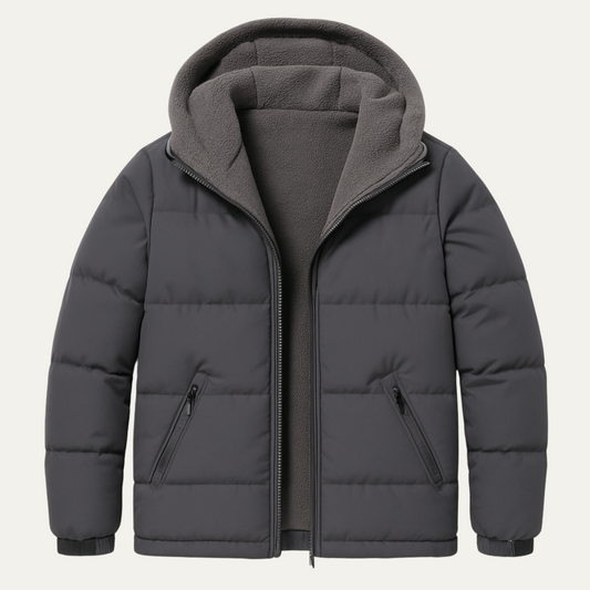 The Hamilton Men's Hooded Zip Up Puffer Jacket with Fleece Lining  – Dark Grey