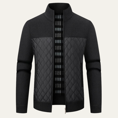The Taranto Men’s Warm Winter Zip Up Quilted Knit Puffer Jacket - Black