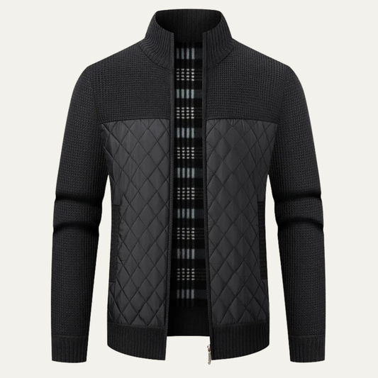 The Taranto Men’s Warm Winter Zip Up Quilted Knit Puffer Jacket - Black