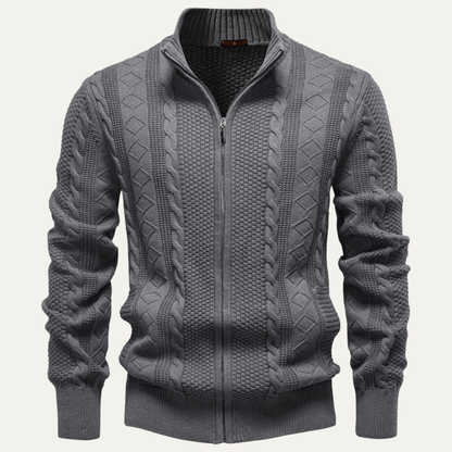 The Bolsena Men’s Slim Fit Cable Knit Zip Cardigan