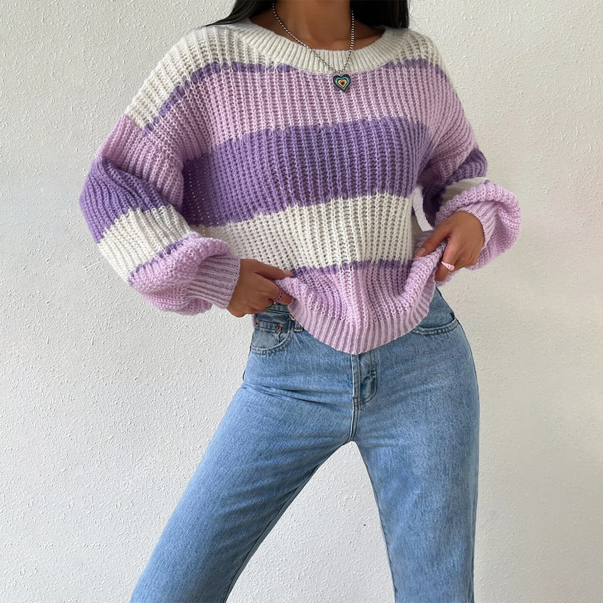 Striped women's sweater with cozy comfort