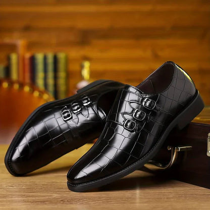Patterned Monk Strap Office Shoes Men