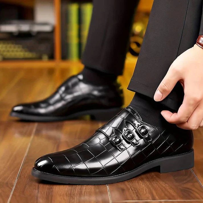 Patterned Monk Strap Office Shoes Men