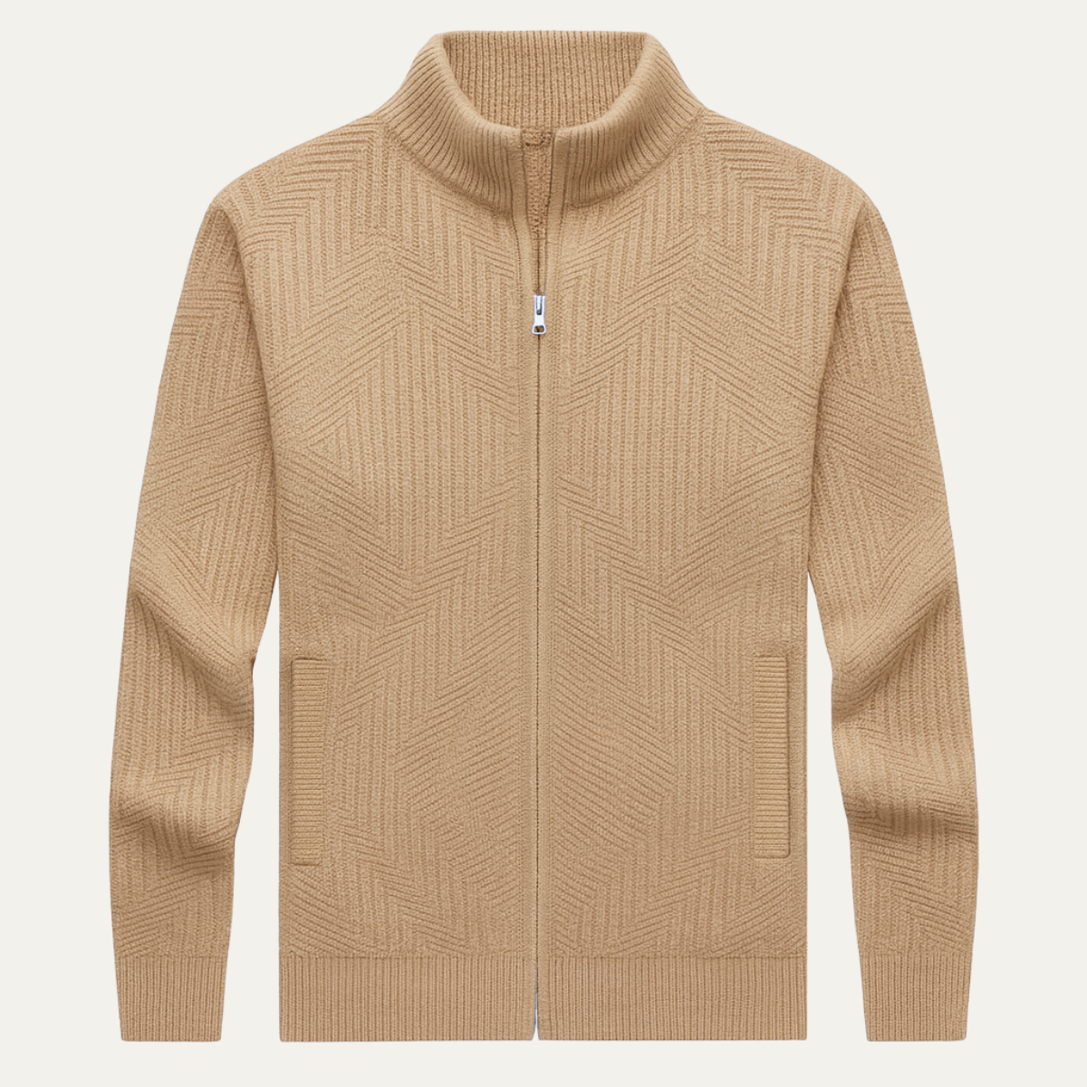 The Omegna Men’s Geometric Pattern Zip Up Knitted Cardigan