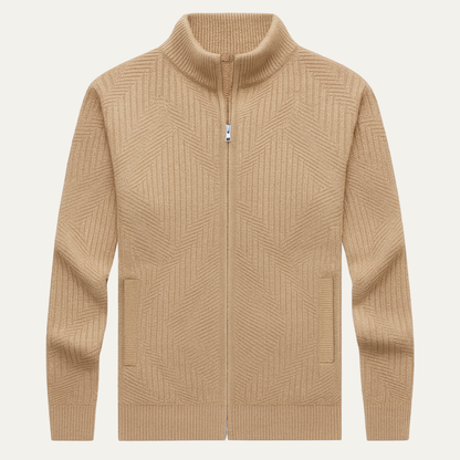 The Omegna Men’s Geometric Pattern Zip Up Knitted Cardigan