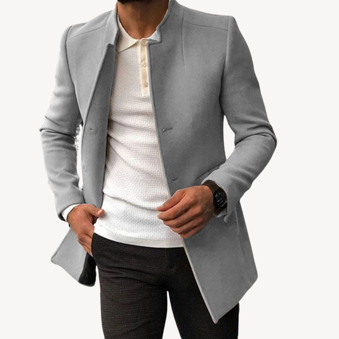 Men’s Minimalist Stand Collar Mid Length Peacoat