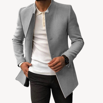 Men’s Minimalist Stand Collar Mid Length Peacoat