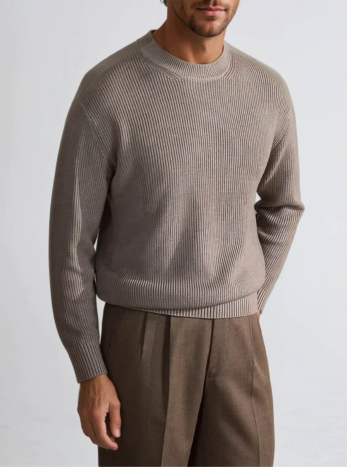 Dwight - Ribbed Crewneck Jumper Gray for Men