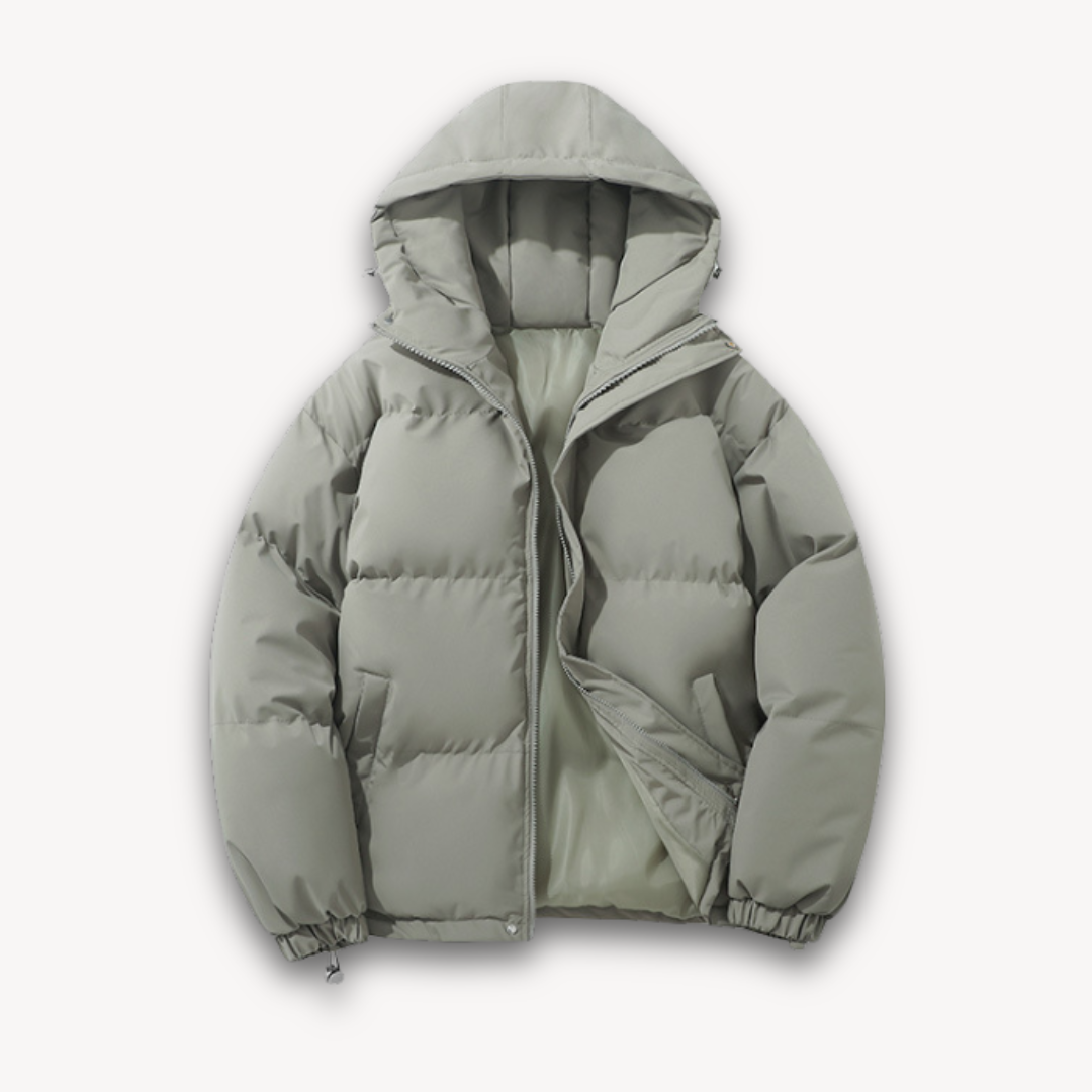 Men's Puffer Jacket with Hood - Warm Winter Outerwear for Adults - Lightweight Polyester