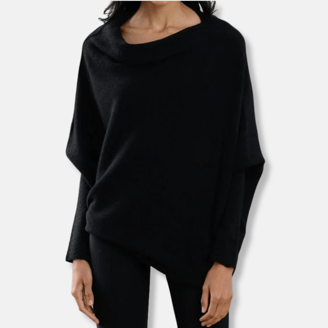 Women’s Knitted Top – Oversized Relaxed Fit – Boat Neck – Ribbed Cuff Long Sleeve