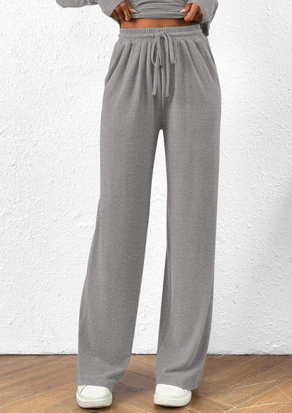 Long Sleeve T-Shirt Wide Leg Pants Casual 2 Piece Sets