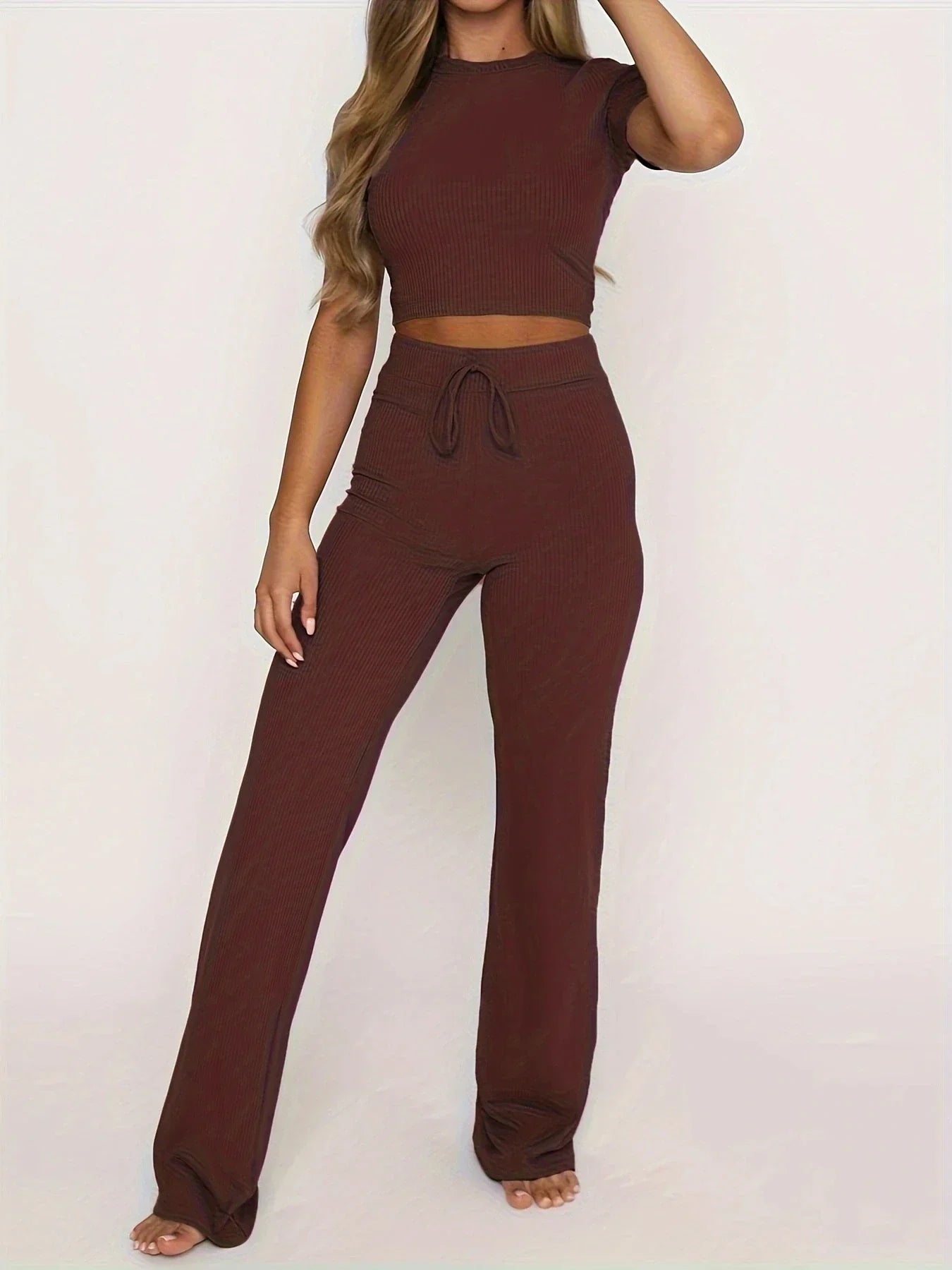 Gwen Set | Ribbed Crop Top and High-Waist Legging Co-ord