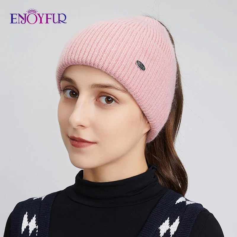 Warm Women's Slouchy Knitted Ponytail Hat
