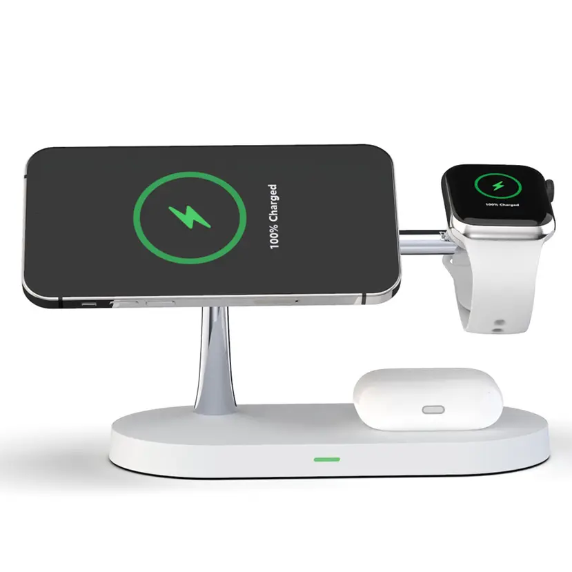 3-in-1 Wireless Charger for Smartphone, Smartwatch, and Earbuds – Fast Charging Station with Modern Design